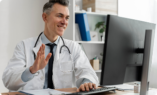 Médico realizando atendimento virtual